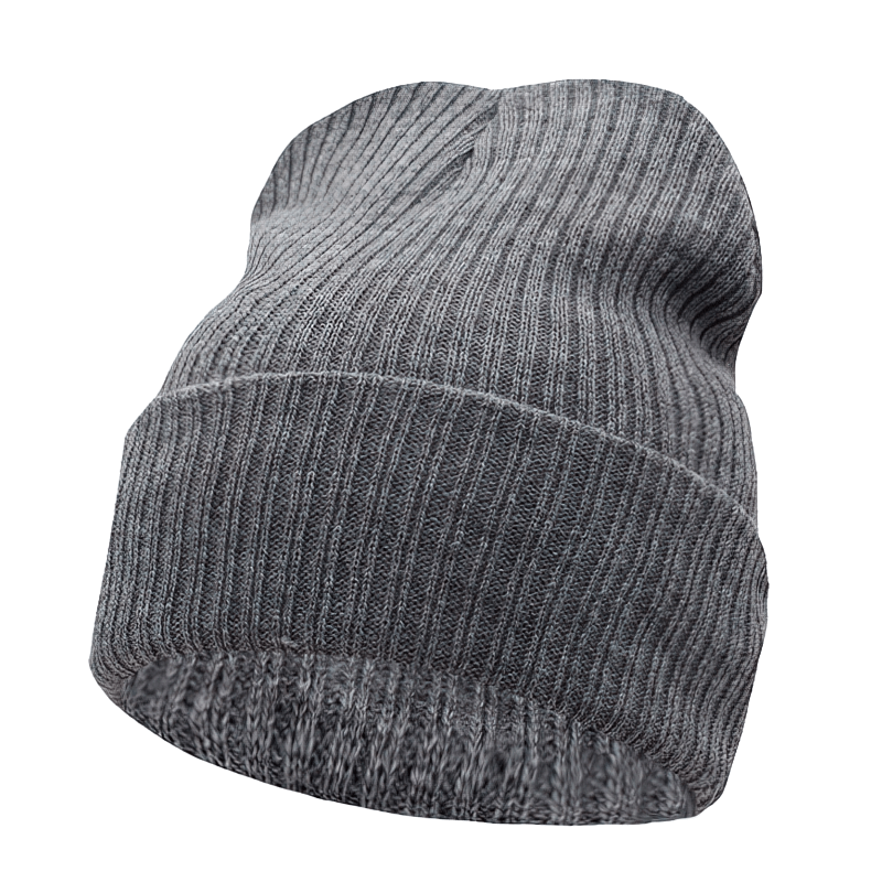 Stylish knitted gray unisex beanie for sports and casual wear, designed to keep you warm with a comfortable, versatile fit.